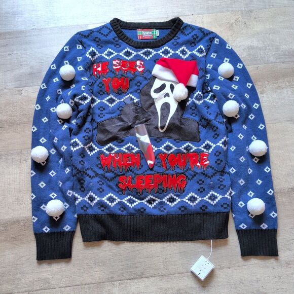 Spencer Scream Face Christmas Ugly Sweater Size M Light Up And Screaming Sound - Picture 1 of 8
